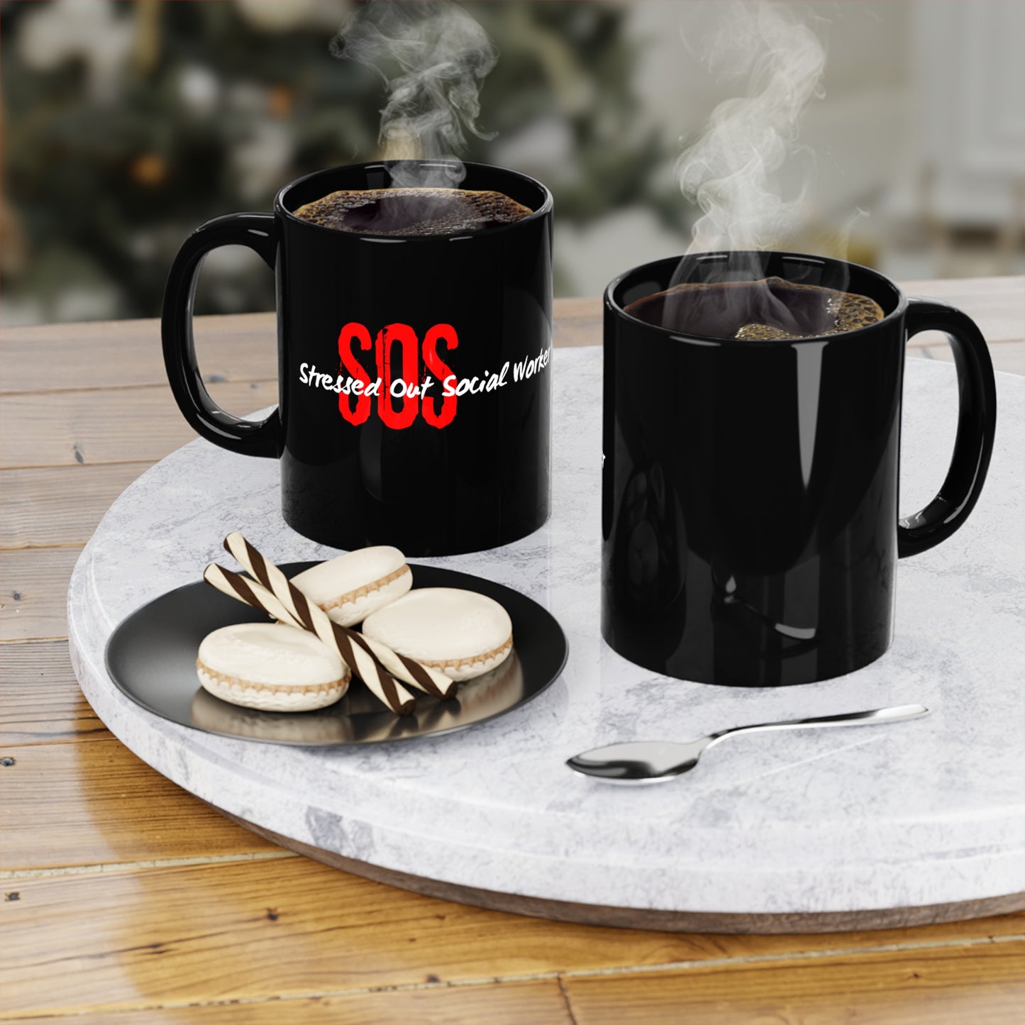 SOS Black Coffee Mug, 11oz